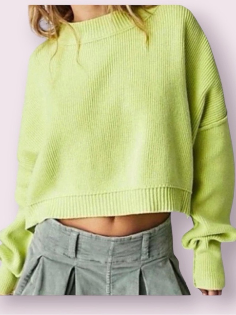 Free People Easy Street Crop Pullover Sweater Neon Yellow/Green Size Medium